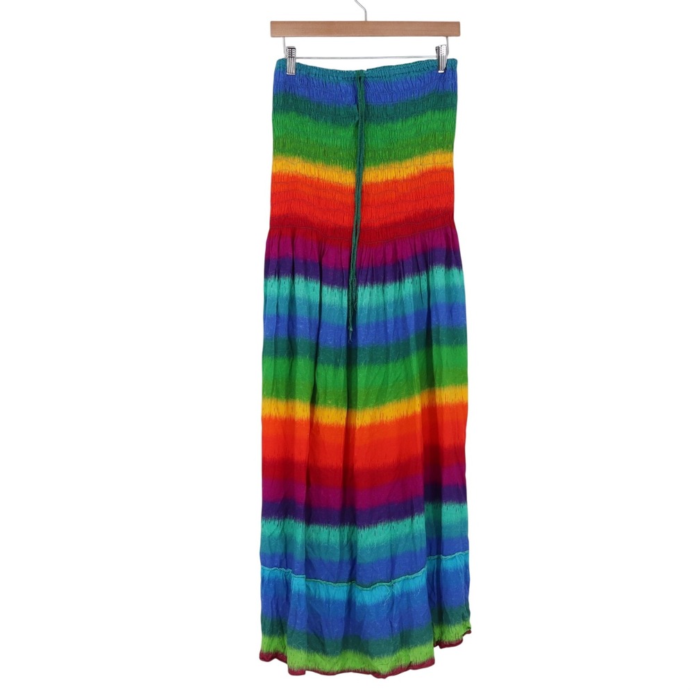 Unbranded Maxi Dress Womens One Size Rainbow Striped Smocked Strapless Excellent